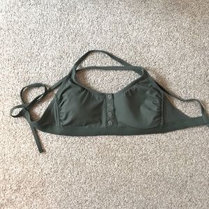 Aerie Olive Ribbed Bikini Top with Buttons - M